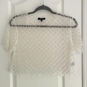 NWOT- Pearl & Sequin Cropped Mesh Bridal Top